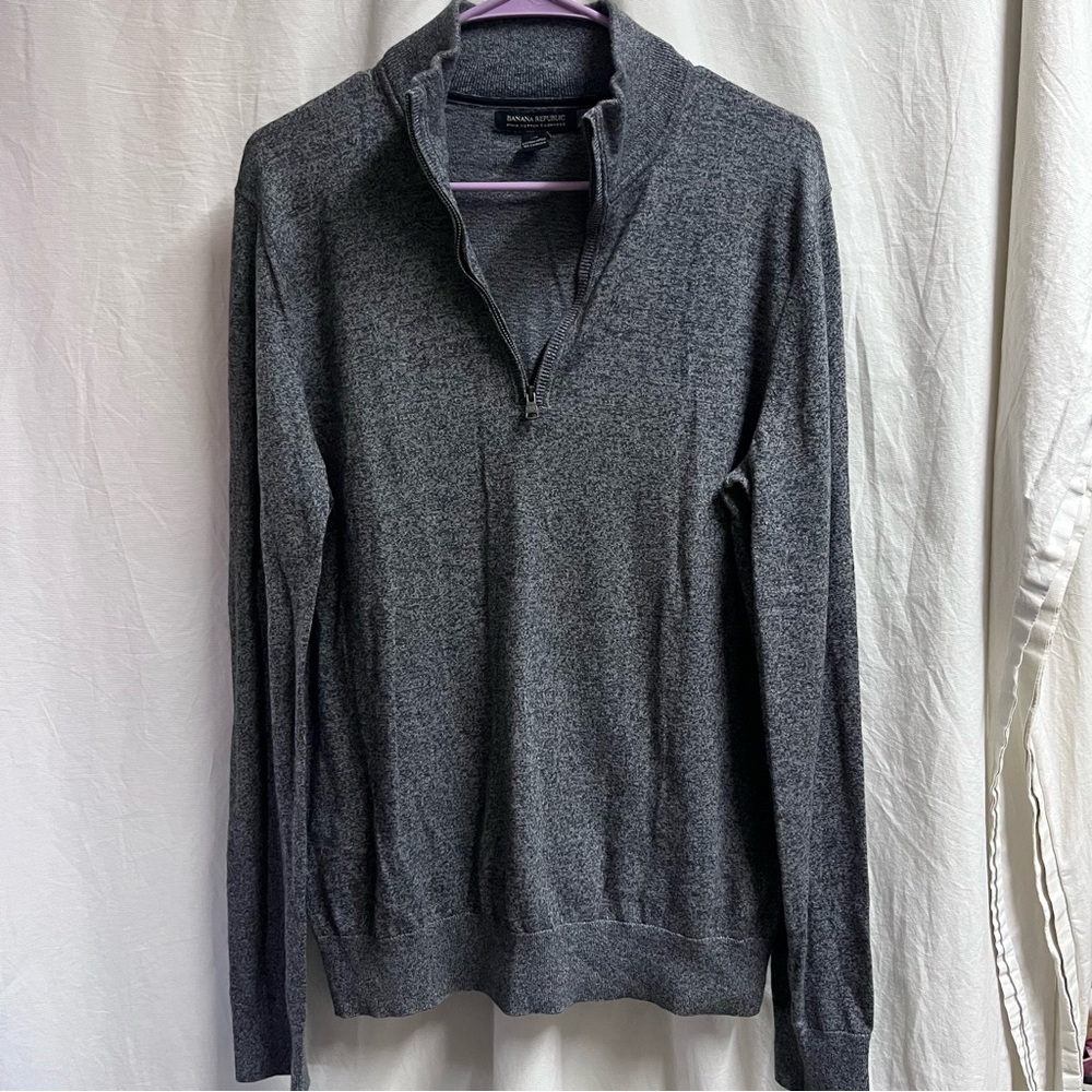 Banana Republic Pima Cotton Cashmere Gray 1/4 Zip Pullover Sweater Mens Med Tall